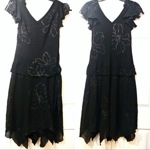 CATO Size 10 Black & Silver Floral Formal Dress